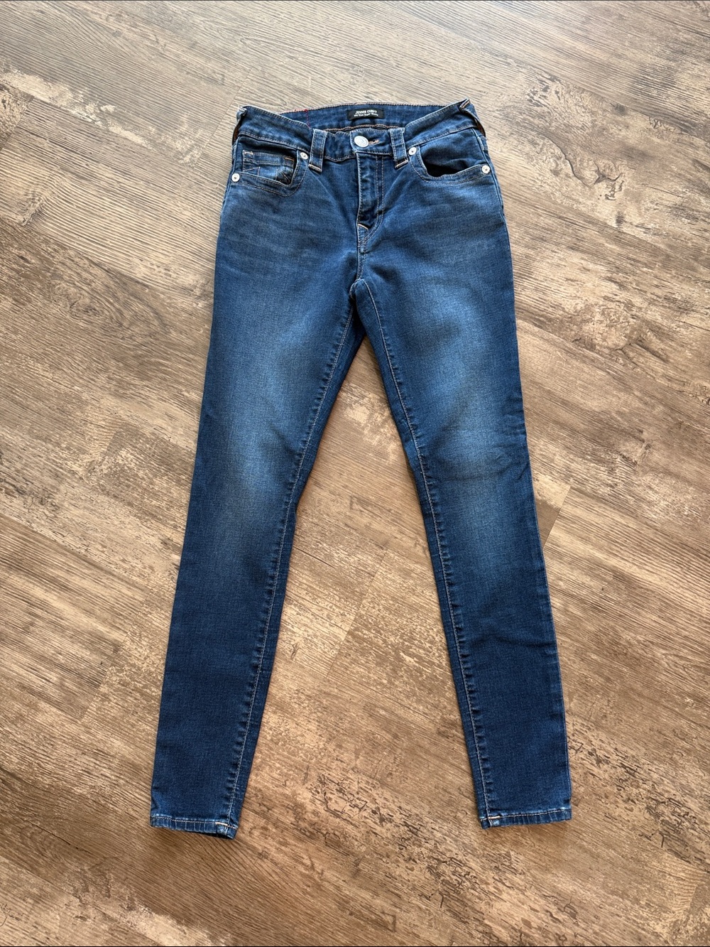 True Religion Medium Dark Blue Jennie Curvy Mid Rise Super Skinny Jeans